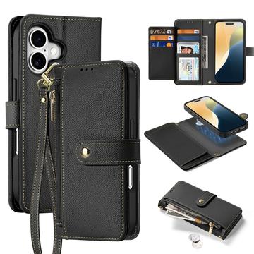 Étui portefeuille en cuir iPhone 16 Plus avec couverture magnétique Dux Ducis Lawa - Noir