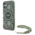 Coque iPhone 16 Pro Guess IML Flowers Allover avec bracelet en perles - Compatible MagSafe - Verte