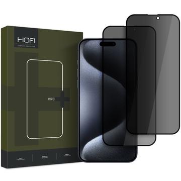 Protecteur d\'Écran iPhone 16 Plus en Verre Trempé Hofi Anti Spy Pro+ Privacy - 2 Pcs. - Bord Noir