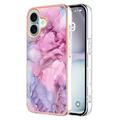 Coque iPhone 16 Plus en TPU Marble Pattern Galvanisé IMD - Bleue / Rose