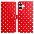Étui portefeuille iPhone 16 Plus à motifs de pois - Rouge