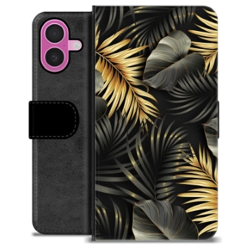 Étui Portefeuille Premium iPhone 16 Plus - Feuilles Dorées