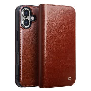 Etui Portefeuille iPhone 16 Plus en Cuir Qialino Classic - Dunkelbraun