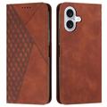 Étui Portefeuille iPhone 16 Plus avec fermeture magnétique à motif de losange - Marron