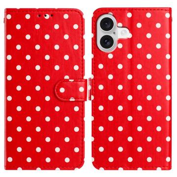 Étui portefeuille iPhone 16 à motifs de pois - Rouge
