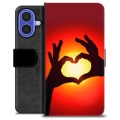 Étui Portefeuille Premium iPhone 16 - Silhouette de Coeur