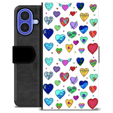 Étui Portefeuille Premium iPhone 16 - Cœurs