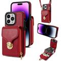 Coque tout-en-un iPhone 16 Pro avec portefeuille et dragonne - Rouge