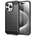 Coque iPhone 16 Pro en TPU Brossé - Fibre de Carbone - Noire