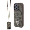 Coque iPhone 16 Pro avec Crossbody Sangle Guess 4G Strass Triangle Metal Logo - Marrone