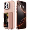 Coque Hybride iPhone 16 Pro avec Miroir et Porte-Cartes - Rose