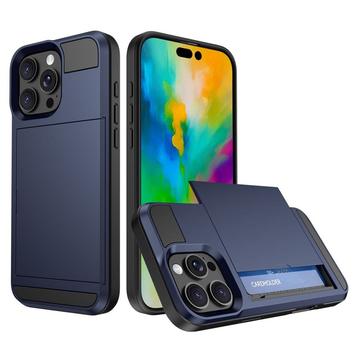 Coque Hybride iPhone 16 Pro avec Porte-Carte Coulissant - Bleu Foncé