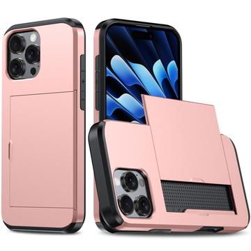 Coque Hybride iPhone 16 Pro avec Fente pour Carte Coulissante - Rose Doré