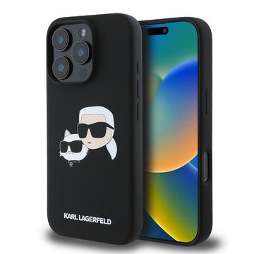 Coque en silicone liquide iPhone 16 Pro Karl Lagerfeld Double Heads - Noire