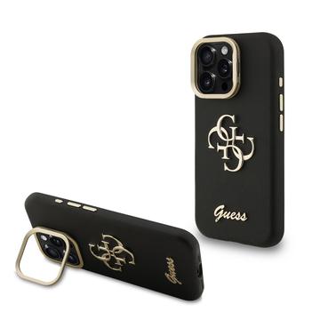 Coque pour cadre de caméra iPhone 16 Pro Max avec support Guess Grained 4G Logo - Noire