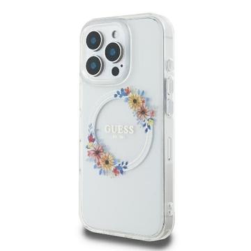 Coque iPhone 16 Pro Max Guess IML Flowers Wreath - Compatible MagSafe - Transparente