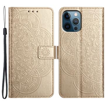 Étui Portefeuille iPhone 16 Pro Max Mandala Série - Doré