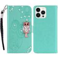 Etui iPhone 16 Pro Max Hibou Strass - Cyan