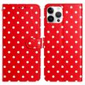 Étui portefeuille iPhone 16 Pro Max à motifs de pois - Rouge