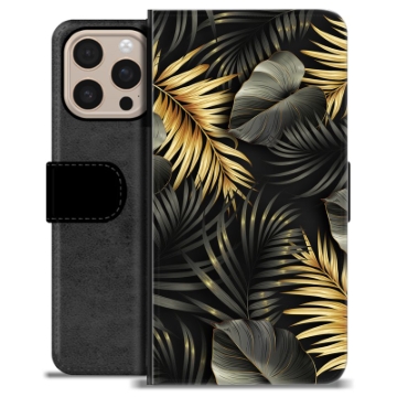 Étui Portefeuille Premium iPhone 16 Pro Max - Feuilles Dorées