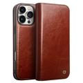 Etui Portefeuille iPhone 16 Pro Max en Cuir Qialino Classic - Dunkelbraun