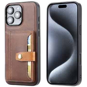 Étui iPhone 16 Pro Max avec Portefeuille - Retro Style - Marron