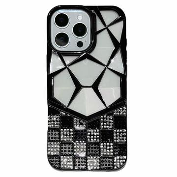 Coque pour iPhone 16 Pro Max Rhinestone Geometric Diamond Pattern - Noir