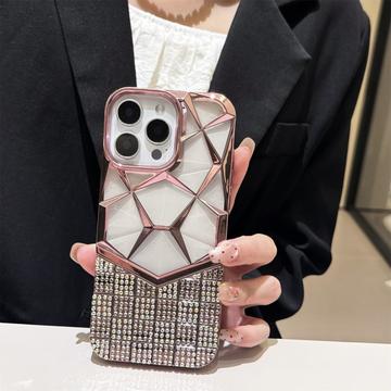 Coque pour iPhone 16 Pro Max Rhinestone Geometric Diamond Pattern - Rose
