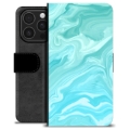 Étui Portefeuille Premium iPhone 16 Pro - Marbre Bleu