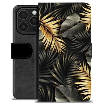 Étui Portefeuille Premium iPhone 16 Pro - Feuilles Dorées
