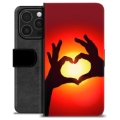 Étui Portefeuille Premium iPhone 16 Pro - Silhouette de Coeur