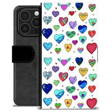 Étui Portefeuille Premium iPhone 16 Pro - Cœurs