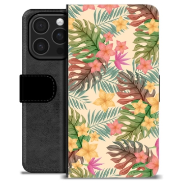 Étui Portefeuille Premium iPhone 16 Pro - Fleurs Roses