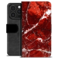 Étui Portefeuille Premium iPhone 16 Pro - Marbre Rouge
