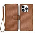 Etui portefeuille premium iPhone 16 Pro avec sangle - Texture fibre de carbone - Café au carbone