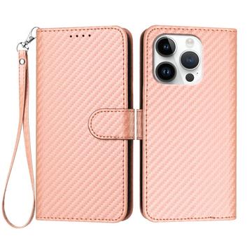 Etui portefeuille premium iPhone 16 Pro avec sangle - Texture fibre de carbone