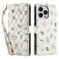 Étui portefeuille iPhone 16 Pro à motif floral rhombique - Roses