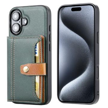Étui iPhone 16 avec Portefeuille - Retro Style - Vert