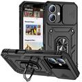 Coque Hybride iPhone 16 à Anneau Rotatif avec Protection pour Appareil Photo - Noire