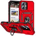 Coque Hybride iPhone 16 à Anneau Rotatif avec Protection pour Appareil Photo - Rouge