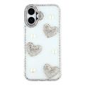 Coque hybride iPhone 16 Amour étincelant et perle - Transparente