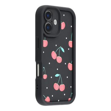 Coque TPU antichoc iPhone 16 avec bords surélevés - Noire / Cerises