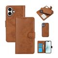 Étui portefeuille 2-en-1 vintage iPhone 16 avec rabat amovible - Marron