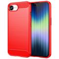 Coque iPhone 16e en TPU Brossé - Fibre de Carbone - Rouge