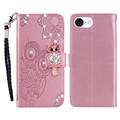 Etui hibou iPhone 16e avec strass - Rose Doré
