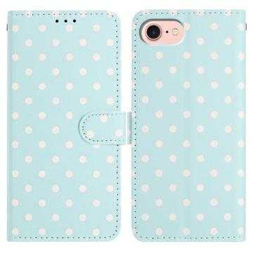 Coque portefeuille pour iPhone 16e à motifs de pois - Bleu
