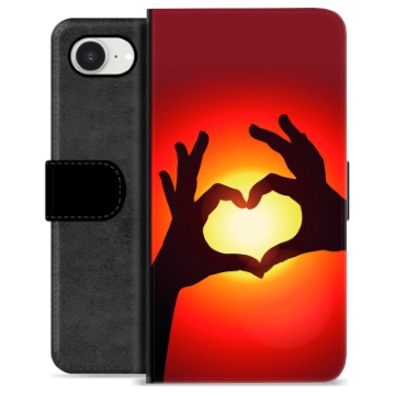 Étui Portefeuille Premium iPhone 16e - Silhouette de Coeur