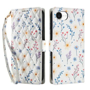 Étui portefeuille iPhone 16e à motif floral rhombique