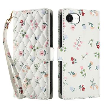 Étui portefeuille iPhone 16e à motif floral rhombique