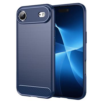 Coque iPhone 17 Air en TPU Brossé - Fibre de Carbone - Bleue